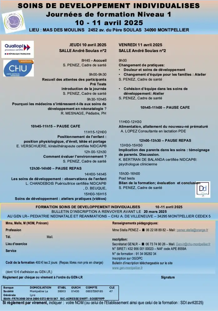 Affiche formation Soins de Développement Individualisés du GEN LR
