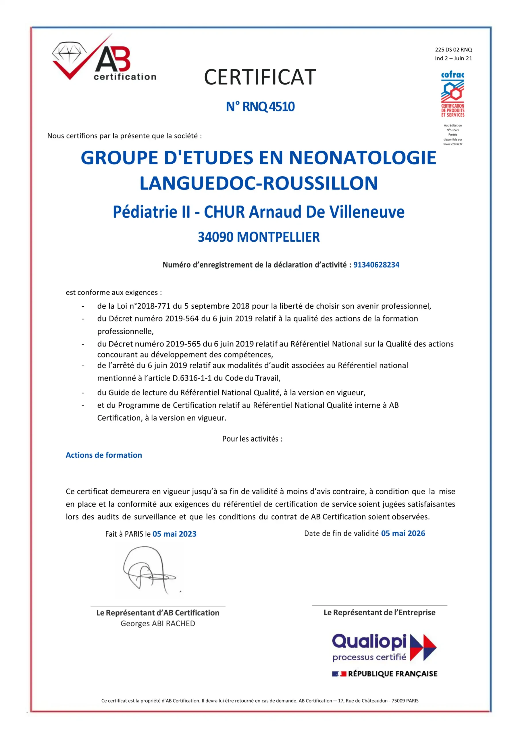 Certification QUALIOPI du GEN LR pour la formation
