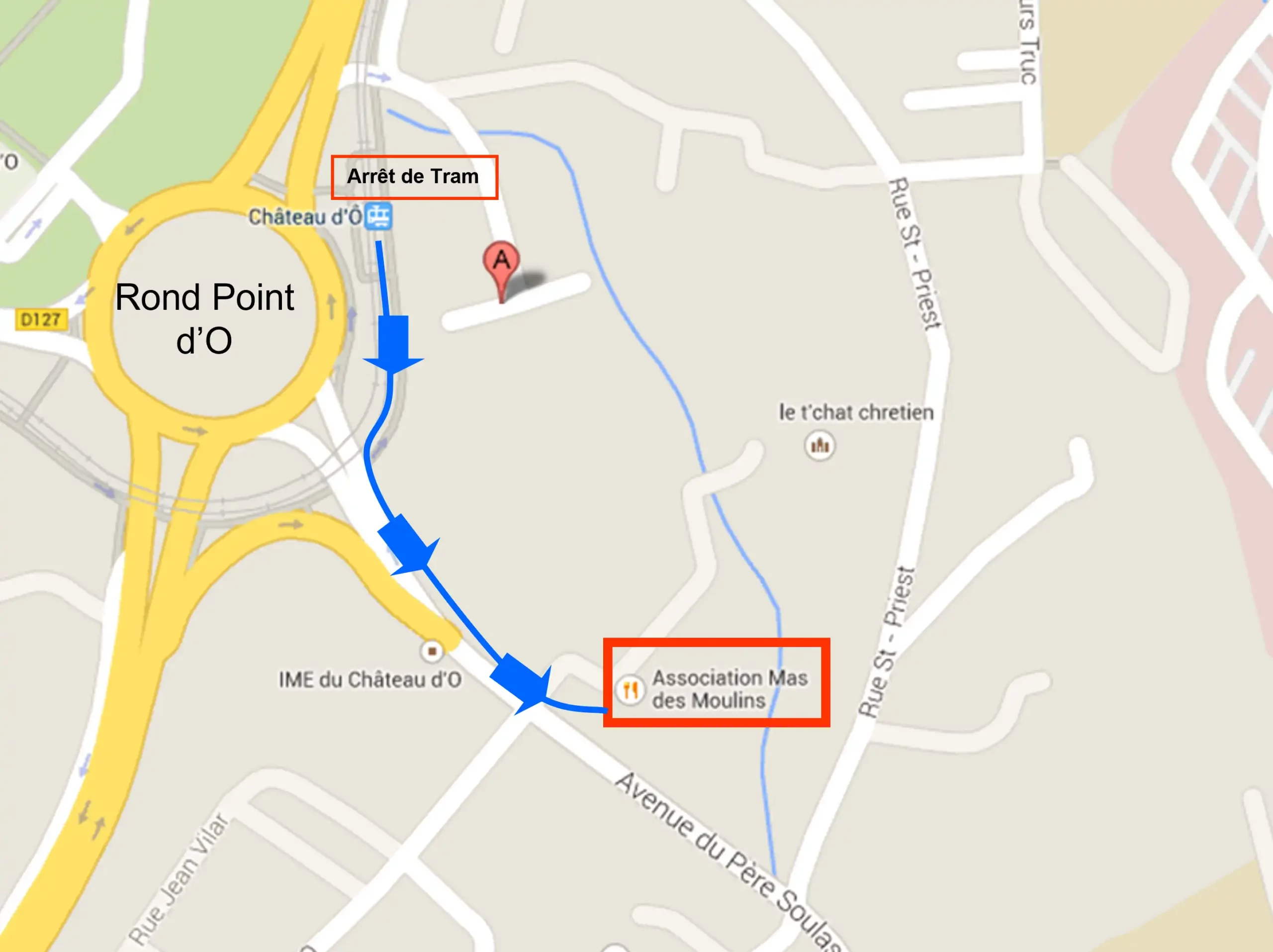 Plan de situation arrêt Mas des Moulins Montpellier pour accéder à la formation.